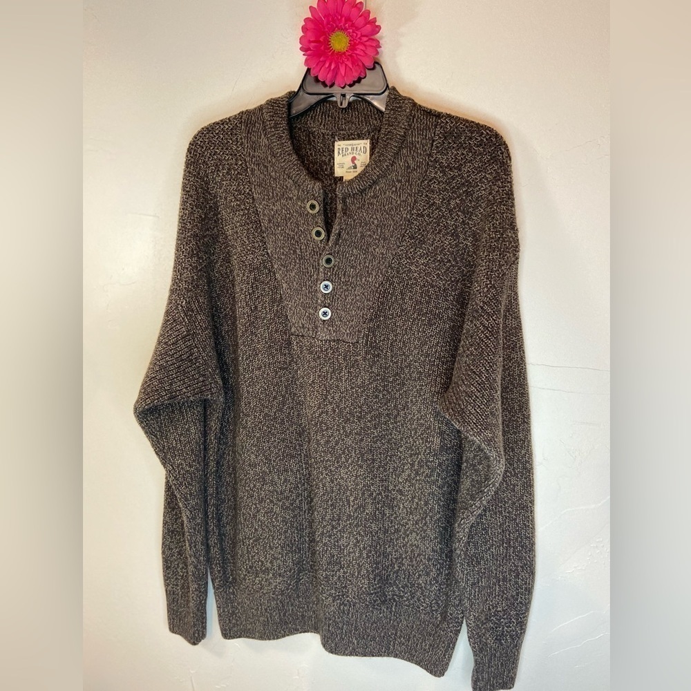 Red Head Brand Co.~Heavy Brown/Tan Knit Sweater~5-Button Front Closure~Size XLT